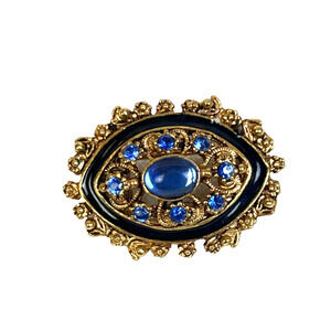 Vintage Florenza Brooch Bllue Stones Gold Metal Approx 1" Fashion Jewelry